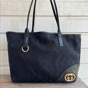GUCCI Disco Monogram GG Web Tote Leather Shoulder Bag